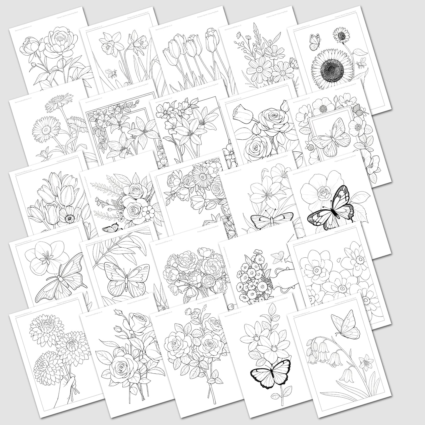 Flowers Senior Colouring Book + Pencils + Sharpener