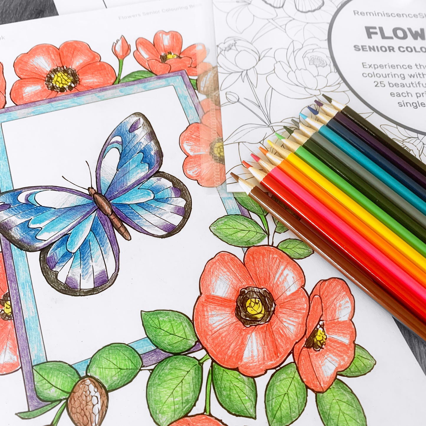 Flowers Senior Colouring Book + Pencils + Sharpener