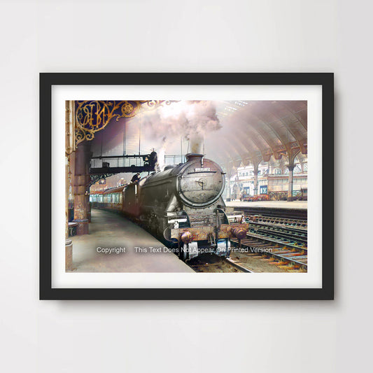 Steam Train Engine Vintage British Railway Station 1940s 1950s 1960s Art Print Poster